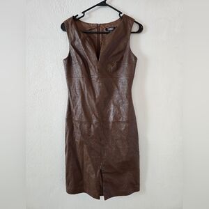 Coffee Brown Leather Mini Dress